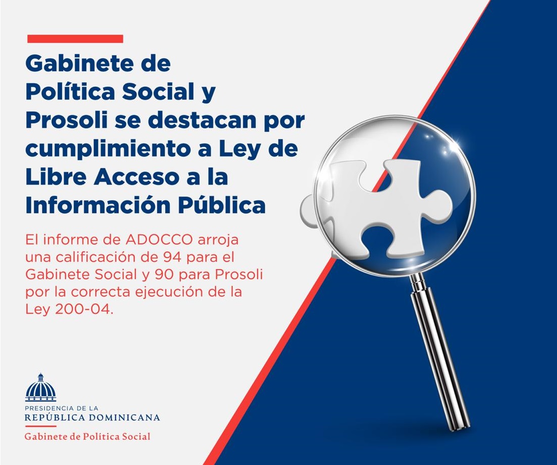 Gabinete de Política Social y Prosoli sobresalen en cumplimiento de Ley de Libre Acceso a la Información Pública en informe de ADOCCO